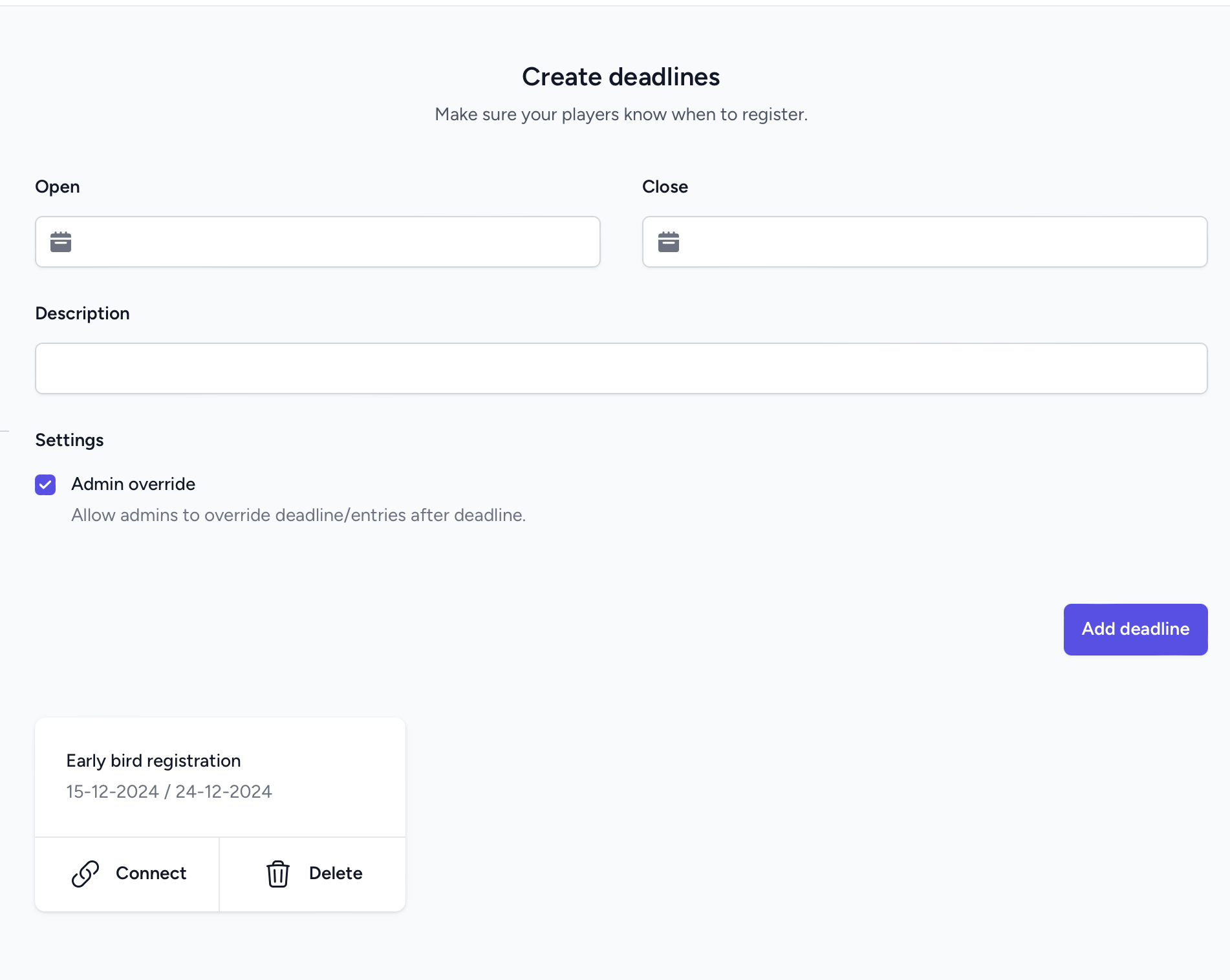 Overview of the smashify deadline page